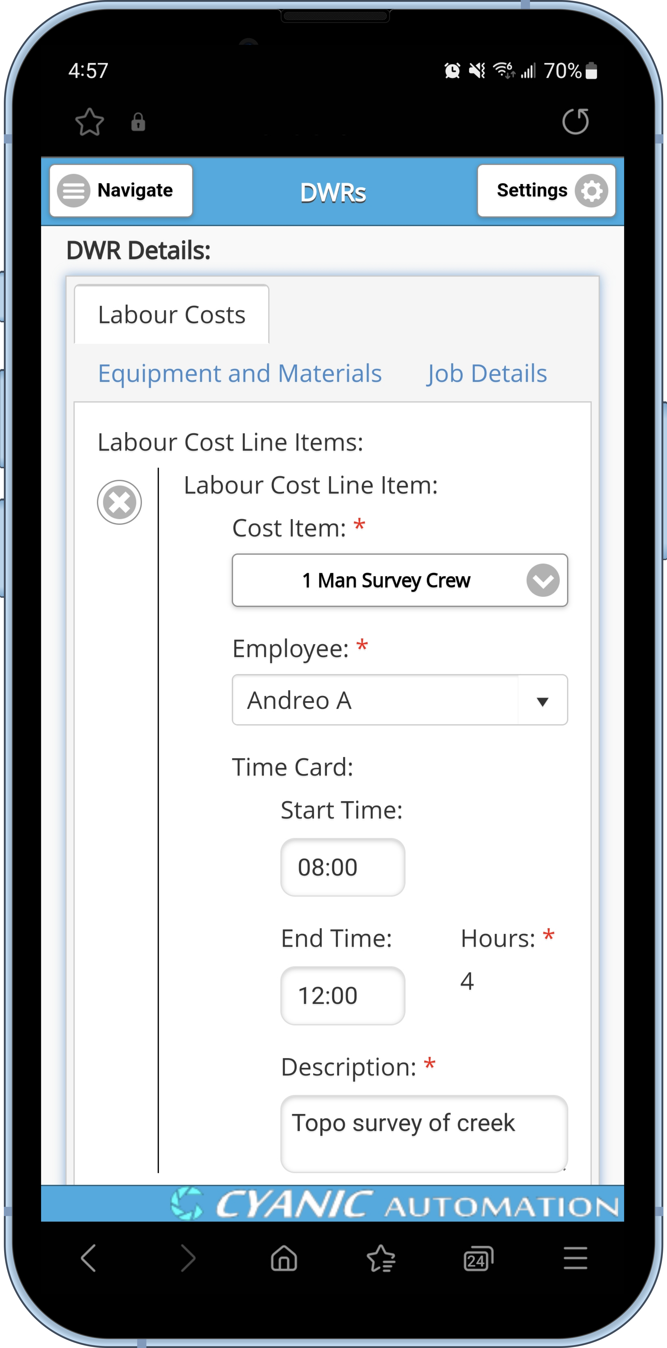 DWR LEM Timesheets Field Entry Image